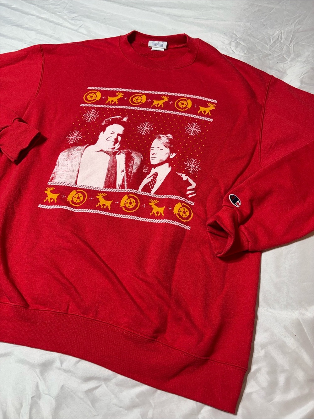 Barstool Sports Champion Tommy Boy Ugly Christmas Sweater Large Chris Farley